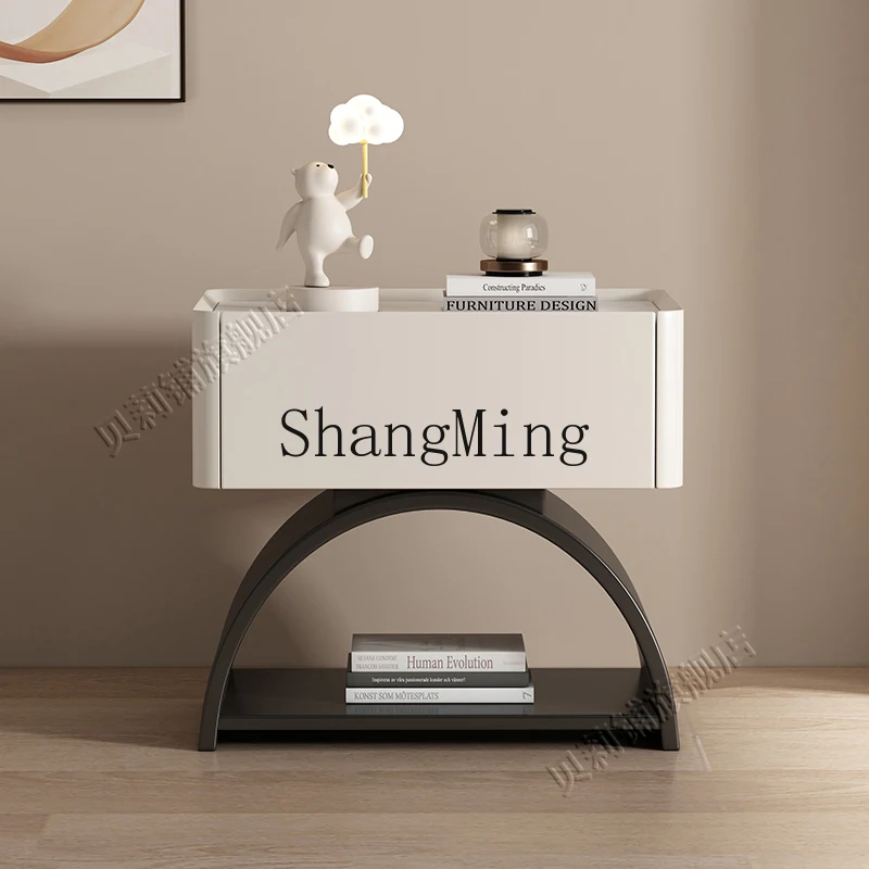 

HJ light luxury high-end paint solid wood bedside table minimalist installation-free bedroom storage cabinet