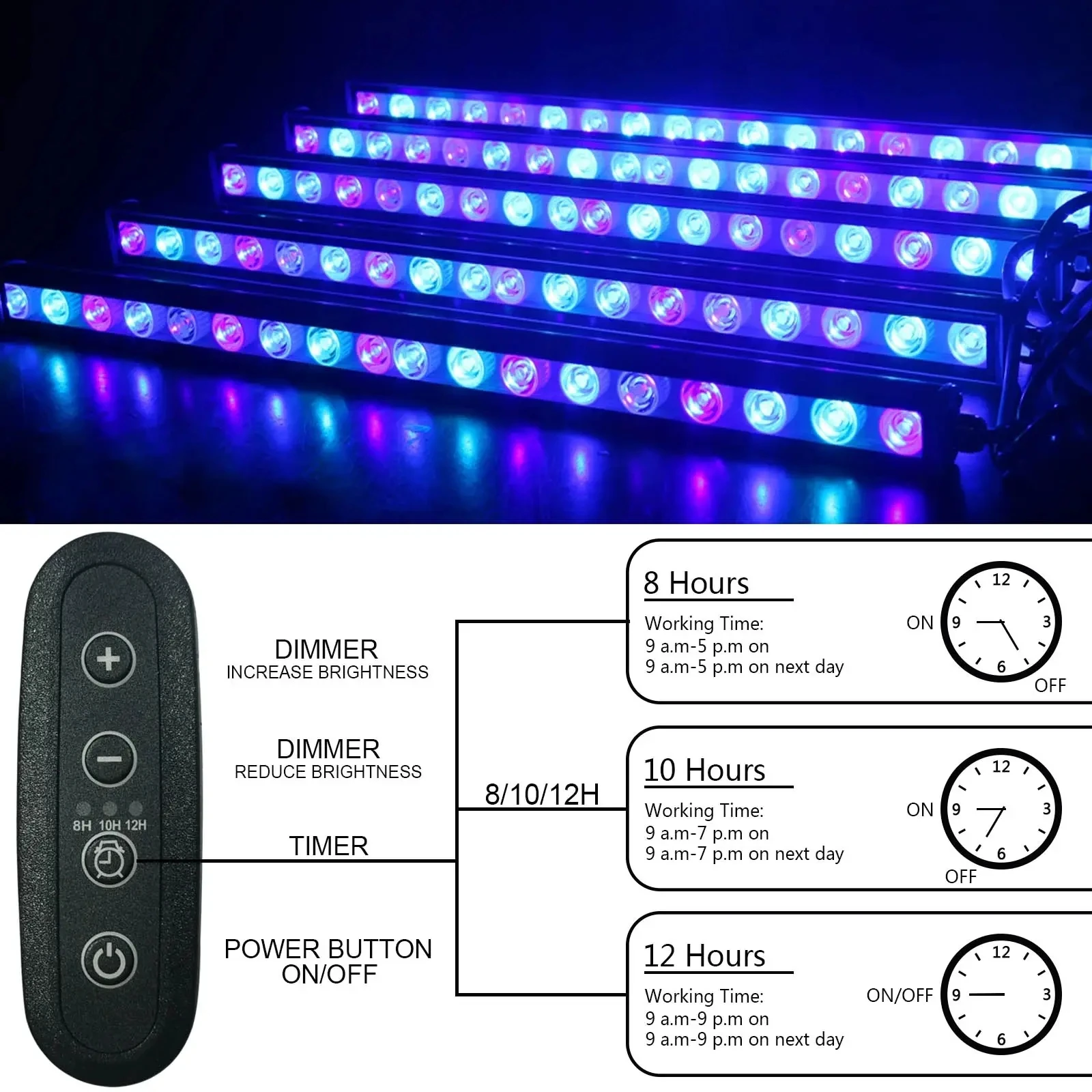 Imagem -04 - Barra de Luz Led para Aquário Lâmpada uv Azul de Espectro Completo Recife Coral Luzes Domésticas 5585cm Conjuntos