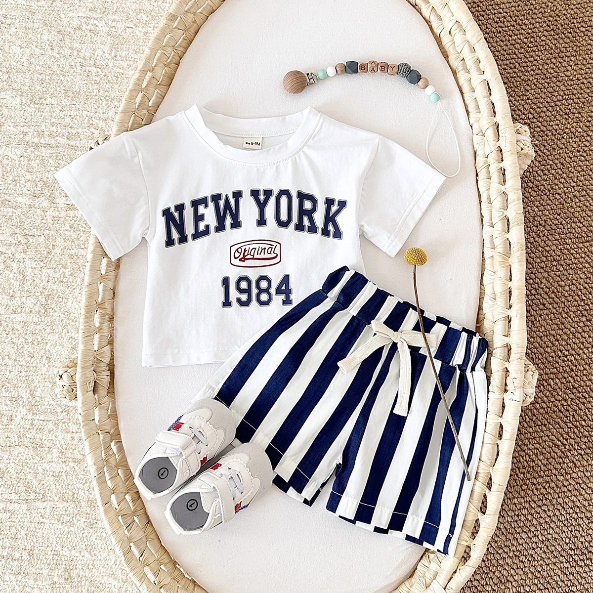 2PCS infant Outfit Suit 0-3Y Newborn Boys Clothes Sets New Summer T-shirt Baby Clothes Set Letter New York T-shirt Stripe Shorts