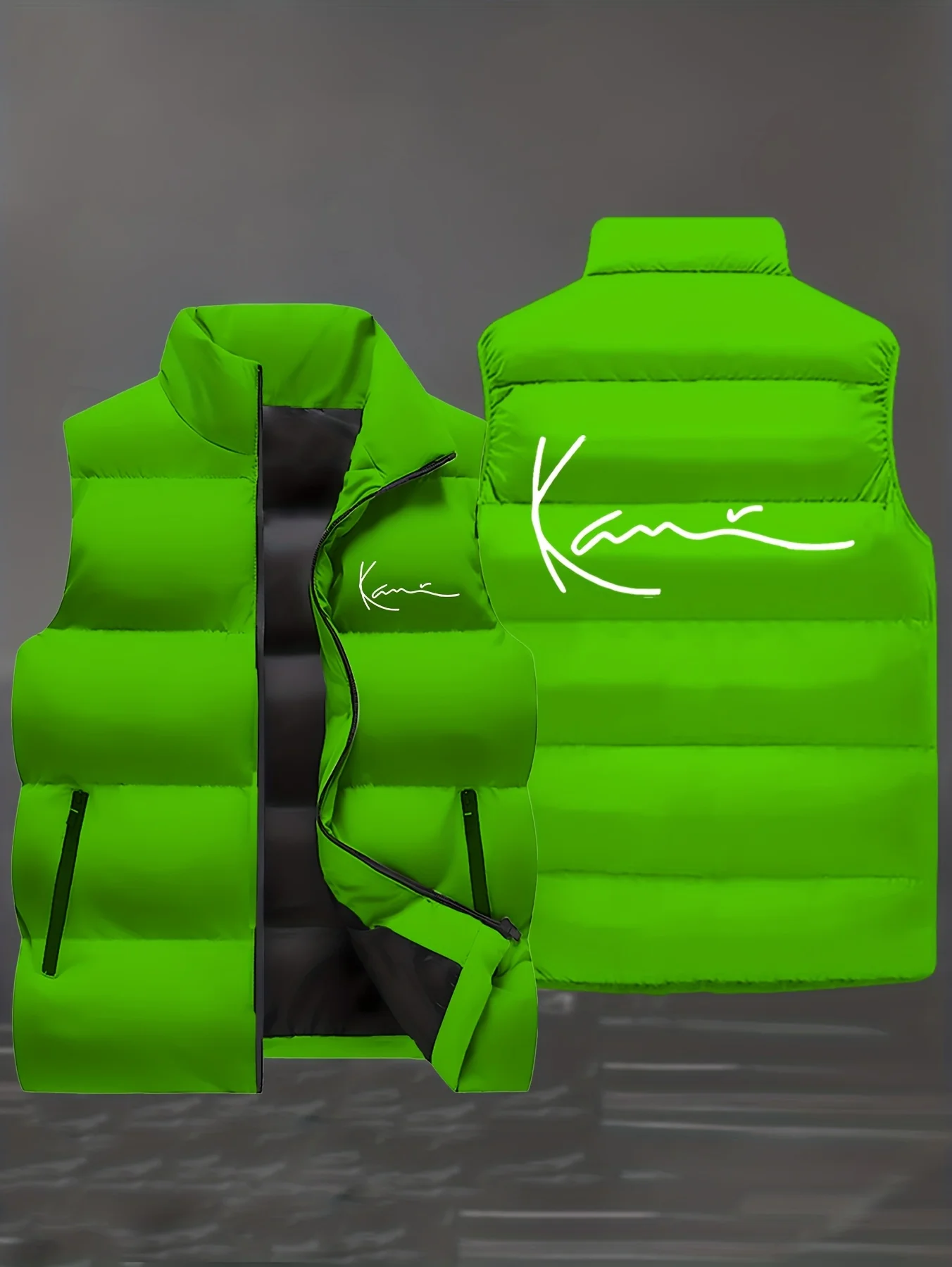 Autumn Winter Men Warm Padded Waistcoat Stand Collar Zipper Sleeveless Jacket Fashion Signature Print Casual Thermal Vest Male O