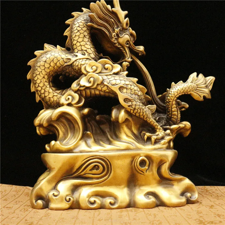 Large home Company shop efficacious Talisman Exorcise evil spirit bring wealth good luck royal Dragon copper carving statue