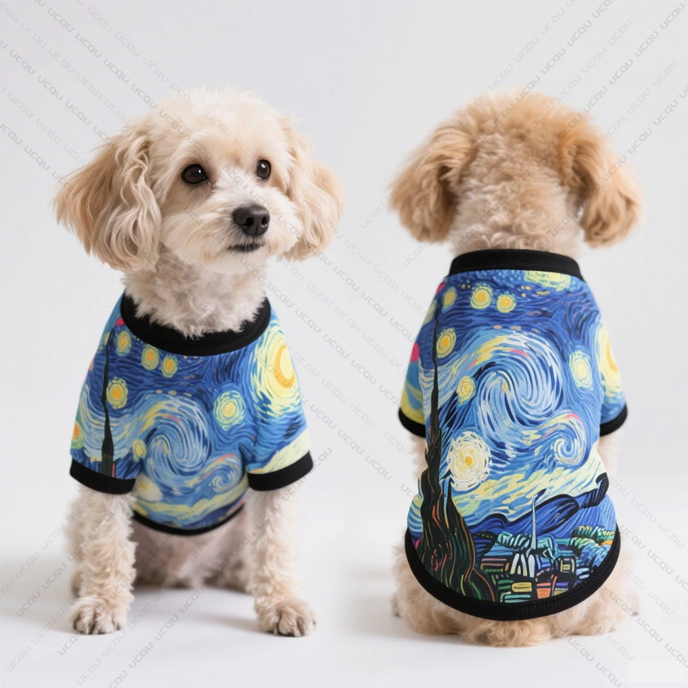 كلب الملابس الكلب سترة الكلب لوحات ليلة مليئة بالنجوم نمط طباعة التجفيف السريع وتنفس لطيف وتحبيب الحيوانات الأليفة الحصرية