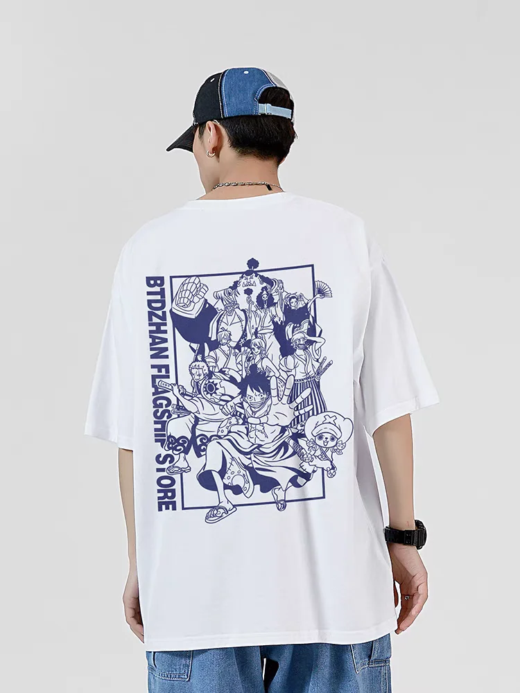 

Popular Animation Joint ONE PIECE 100T-war Men's and Women's T-shirts Japanese Retro Cartoon Casual Loose Printing Short Sleeves