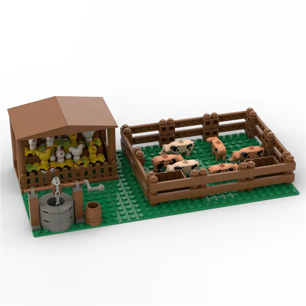 MOC動物ビルディングブロックシティファーム鶏小屋鶏豚ハウスブロックDIYおもちゃ子供男の子女の子誕生日プレゼント子供のおもちゃ