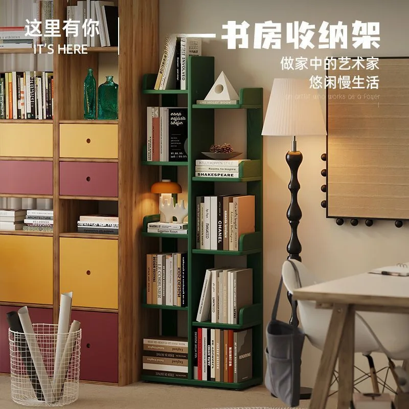 Solid wood tree-shaped bookshelf for small homes, floor-standing storage  , vertical wall-side children's book storage rack