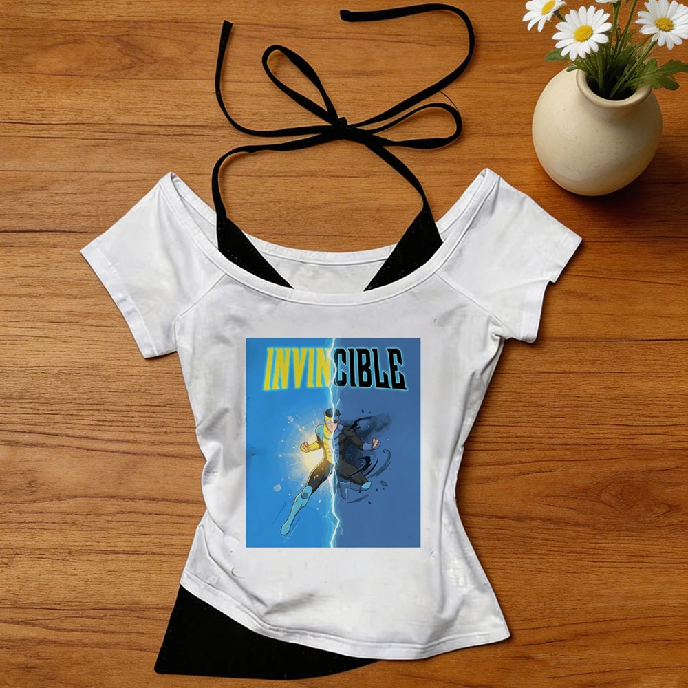 Invincible cropped top ladies meme party clearance sales tshirt funny gyaru party alternative  summer