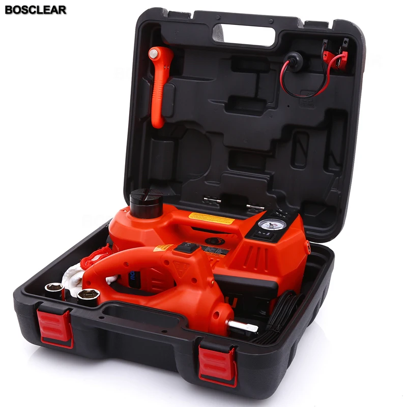 12V Electric Wrench Car Hydraulic Lift Jack 5ton Tire Inflator Pump LED Flashlight Safe Hammer Tire Change Tool Box Professional