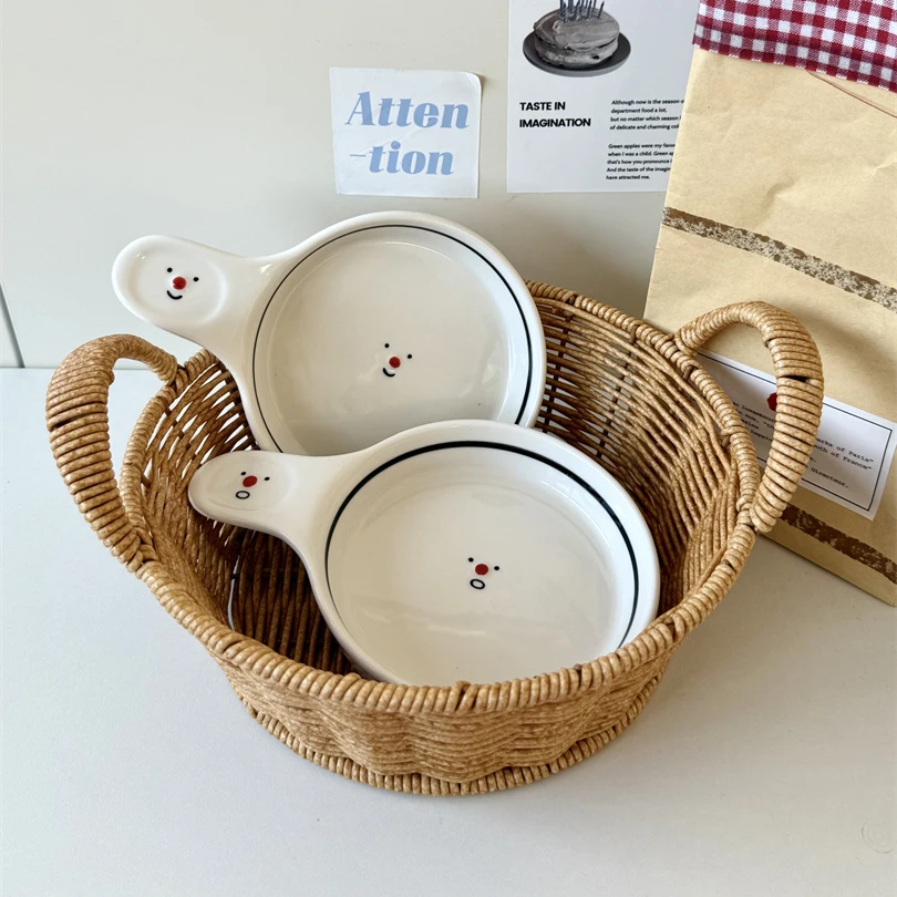 Cute Smiling Snowman Ceramic Small Dish Sauce Dish Dessert Plate Dog   Bowl Food Bowl Water Kitchen Diningware