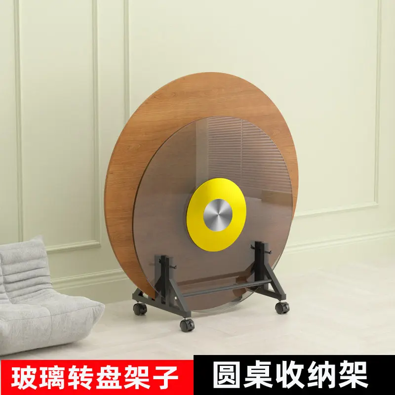 Floor-to-ceiling rounddesktopdisplaystand tempered glass metal base bracket round table rotating plate dining table storage rack