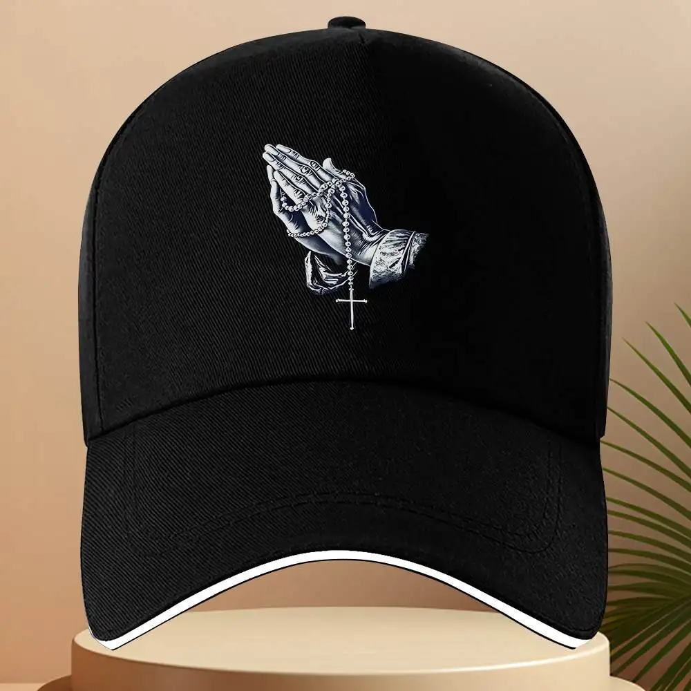 

Бейсболка с изображением молящихся рук и креста, полиэстеровая, унисекс, для взрослых, для активного отдыха, с застежкой-клипсой