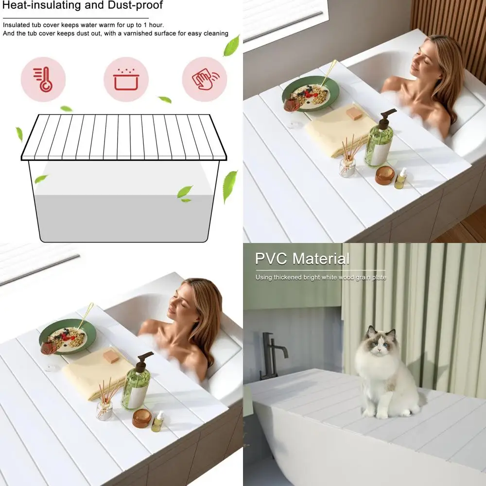 

Collapsible PVC Bathtub Tray with Dustproof Cover - Ideal for Storing Wine Glasses, Books, and Tablets