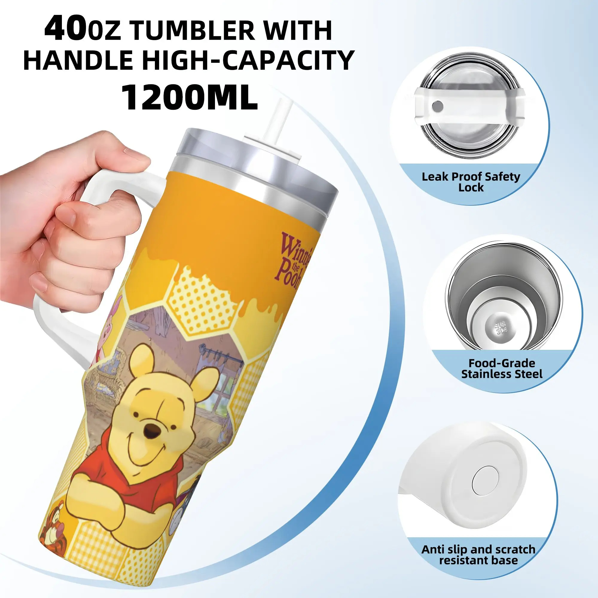 Winnie The Pooh Bear And Tigger Eeyore Donkey Piglet Pig Pooh Bear Stainless Steel Tumbler Thermal Cups With Straws and Lid