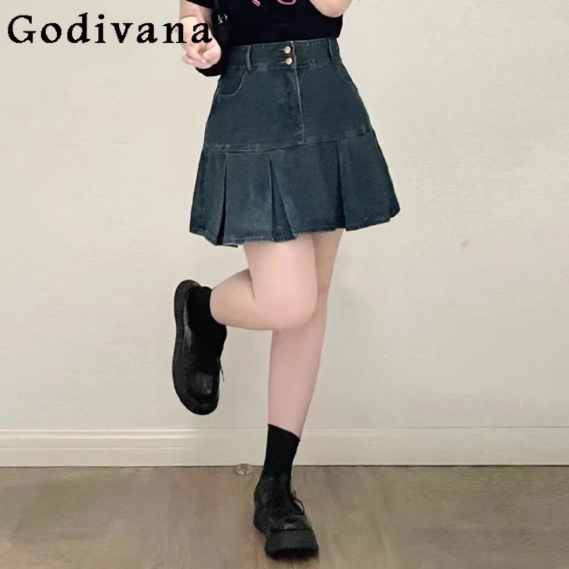 

Large Size 2XL-6XL Girl Summer Elastic Waist Denim Short Skirt Fashion Retro Blue Versatile A-line Loose Age Reduction Skirts