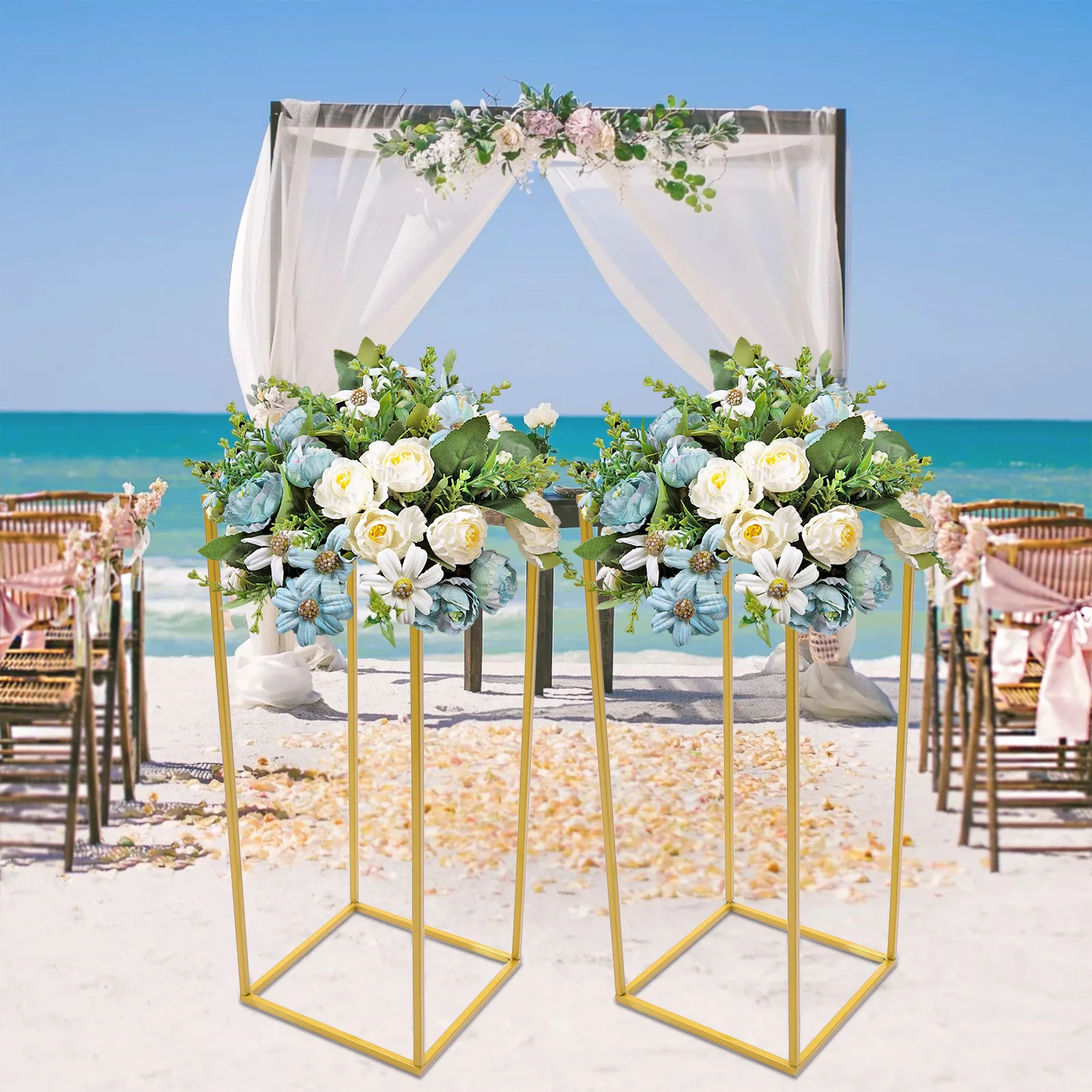 Destacável Cubo Forma Floor Stand, Coluna De Metal, Casamento Backdrop, Decoração De Aniversário, 60x25x25 cm, 2Pcs