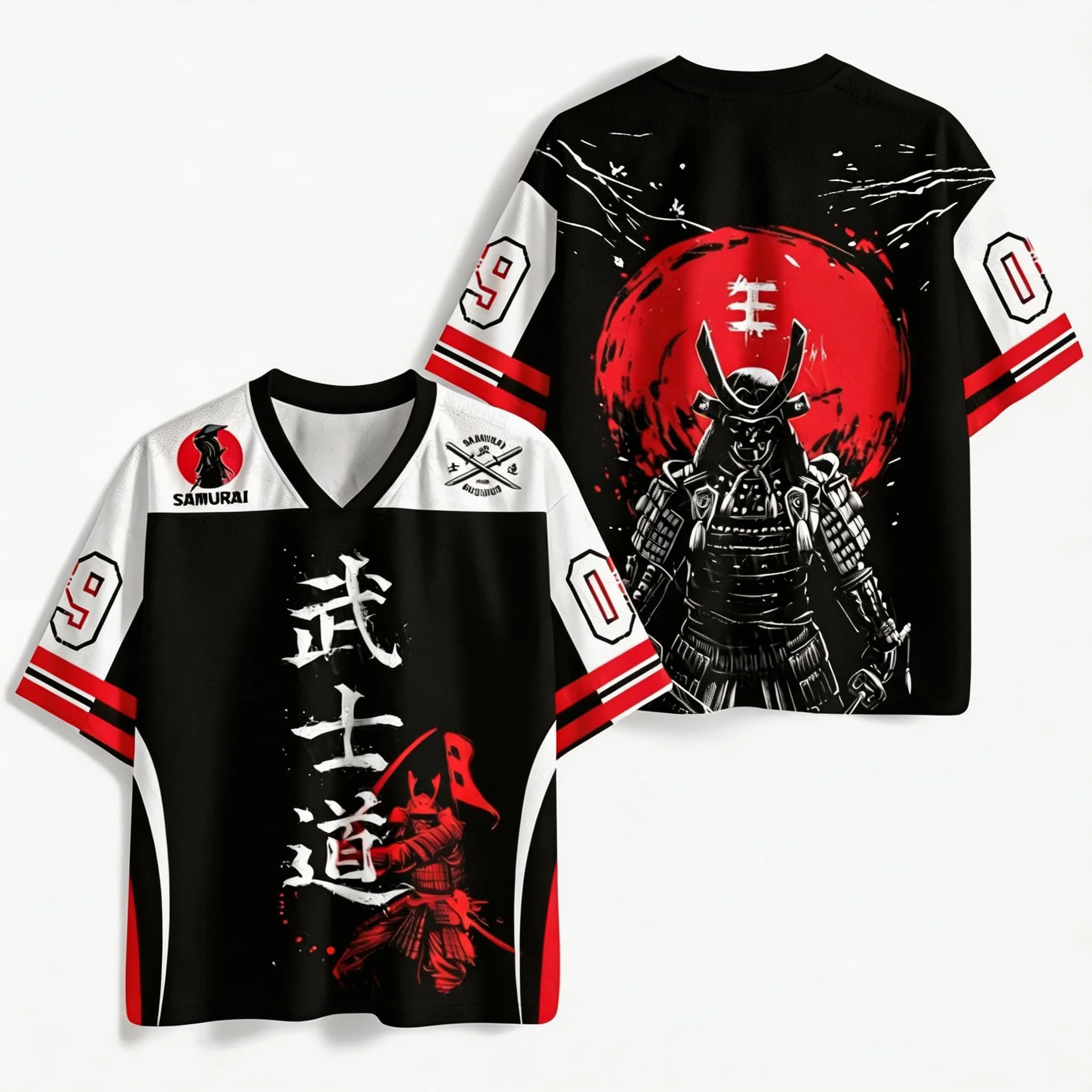 Anime Japanese Bushido Samurai Soccer Jersey Tops Women's Tshirt Unisex Tee Top Vneck Short Sleeve Quick Drying Men's T Shirt
