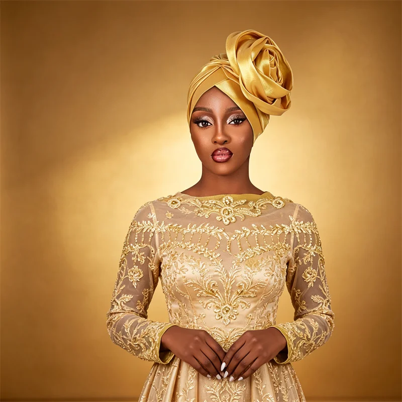 Flower Turban Cap Indian Hat Muslim Women Hijab Nigeria Wedding Geles African Auot Gele Head Wrap Bonnet Headgear Turbante Mujer