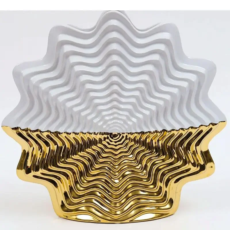 Creativity Polygonal Stripe Gold-plated Ceramic Vase Golden Flower Arrangement Desk Decoration Floral Modern Home Decor