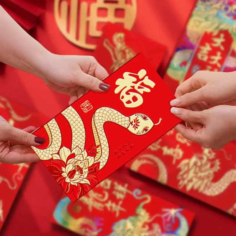 Chinese New Year Red Envelopes 2025 Cute Lunar New Year Of The Snake Red Envelopes 2025 6X Large Red Envelope Packets Hong Bao