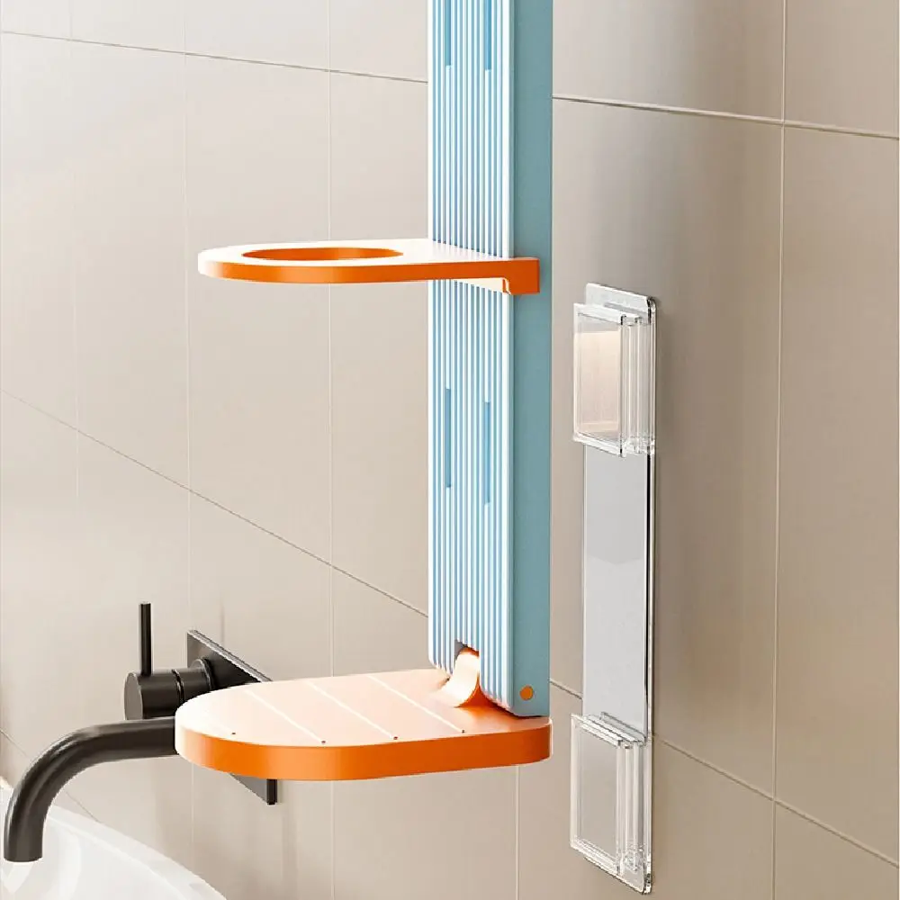 Portabottiglie per shampoo da 2 pezzi in altezza regolabile, pieghevole, per montaggio a parete, portasapone per le mani, multifunzione salvaspazio