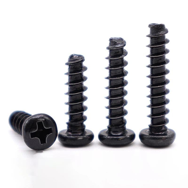 PB Black Oxide Coated Cross Pan Head Wood Screws, Hardened Flat Tail Self Tapping Fasteners M2.6 M3 M3.5 M4 500/1000Pcs