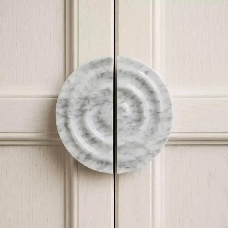【Natural】Nordic Minimalist Natural Marble Door Pull, French Style Wardrobe, Cabinet & Drawer Handle, Commercial Glass Door Knob