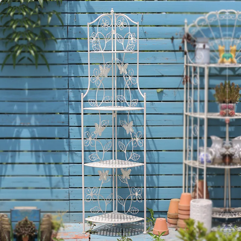 발코니 연철 다층 코너 화분대, 바닥부터 천장까지의 야외 안뜰 정원 직각 선반