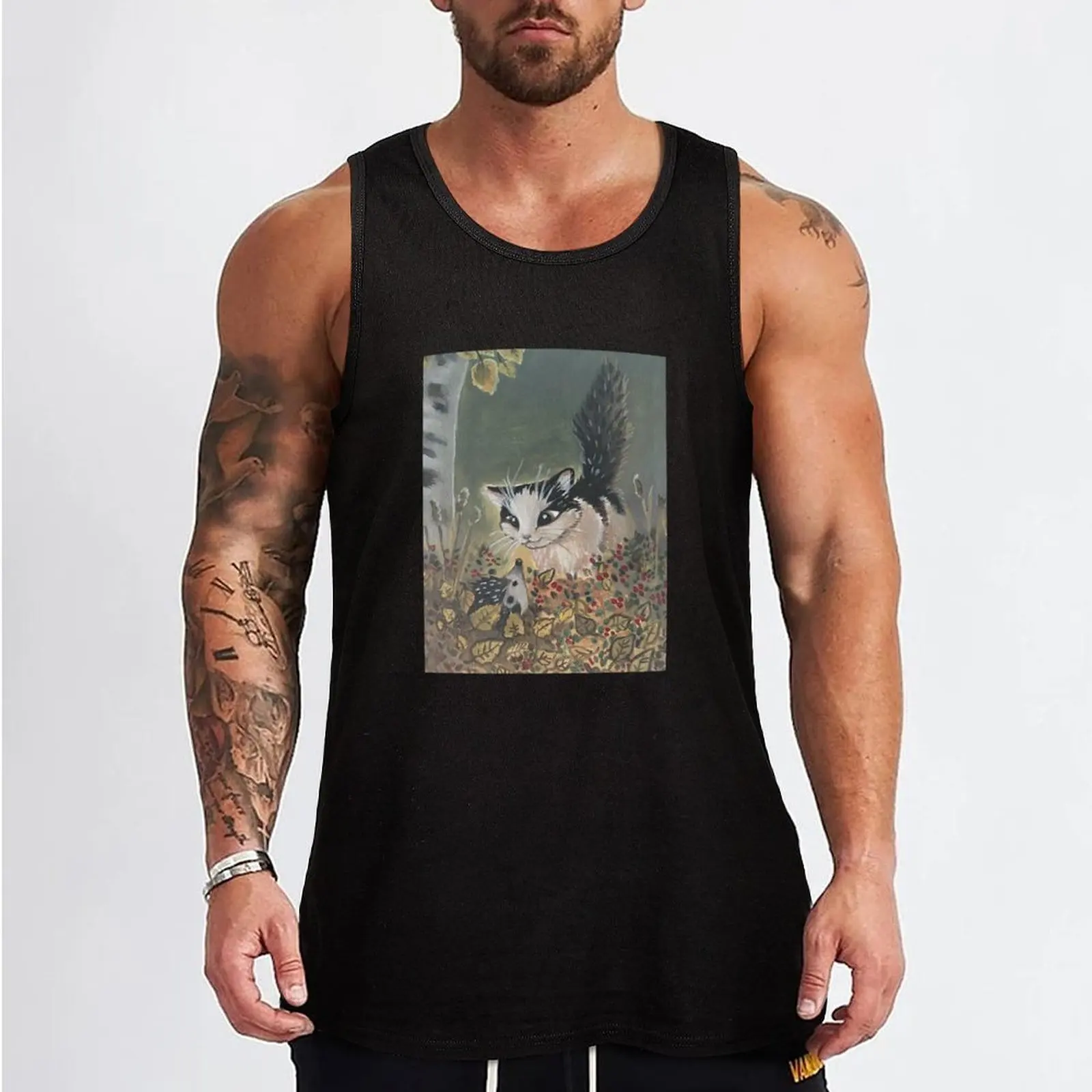 The Cat And The Hedgehog Painting Tank Top T-shirt for fitness mens designer clothes Sleeveless men