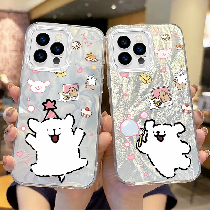 Coque en poly antichoc pour iPhone, Cute Korea Line, Puppy Malteses, Gradient, 16 Pro Max, 15, 14, 13, 12, 11, 8, 7 Pro Max Plus, XS