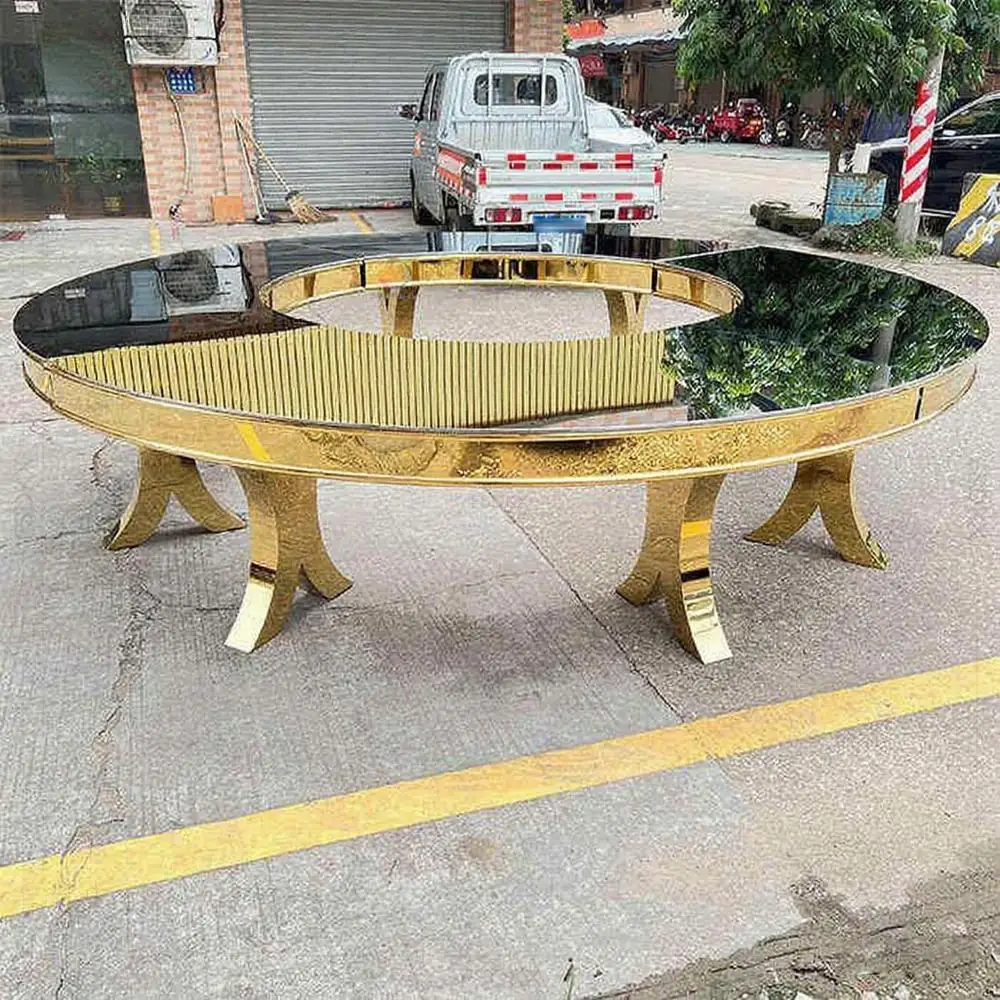 FSDKX Modern Event Half Moon S Shape Table Round Serpentine Wedding Stainless Steel Luxury Golden Dining Table for Event