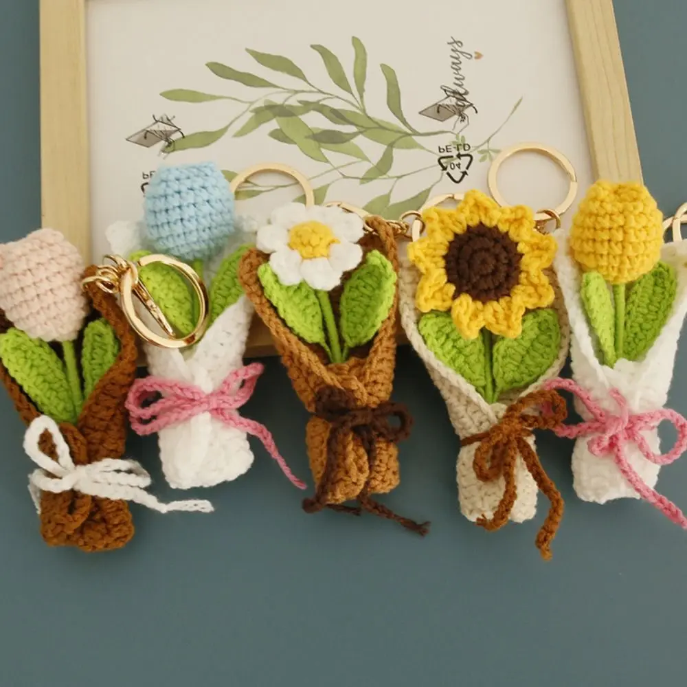 

Gifts Creative Bouquet Crochet Keyrings Handmaking Exquisite Weaved Bouquet Keychain Pendant Keychain Bag Accessories