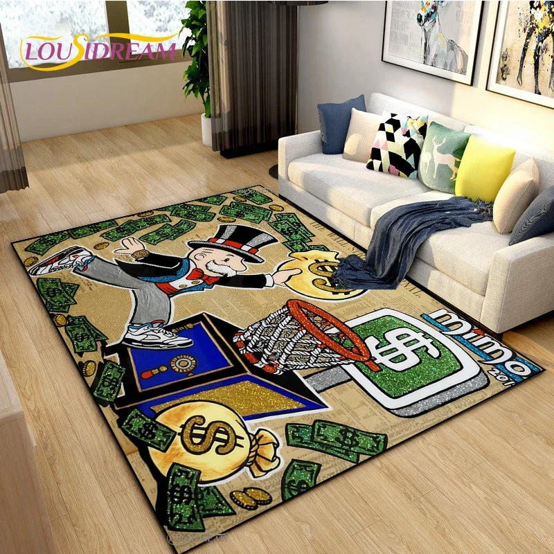 Funny Big Rich Man Monopoly Carpet for Living Room Bedroom decor Yoga Area Rug Kitchen Un-slip Floor Mat Alfombra Birthday gift