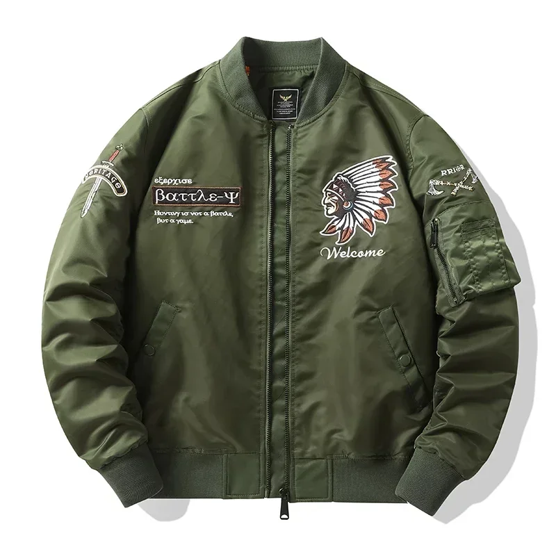 Man Fashion Jacket Streetwear Military Jacket Man Clothing Slim Outerwear Casual Ax Embroidery Bomber Jackets and Coats Mens