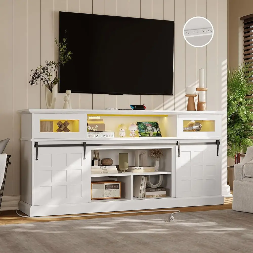 80 White Wooden Media Console with Sliding Barn Doors & Lip for TV Stand & Entertainment Center