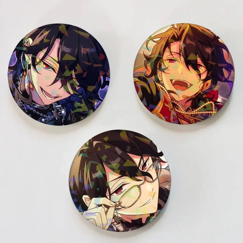 R-Rei S-Sakuma Undead IDOL Ensemble Stars Round Badge Lapel Pins for Backpacks Briefcase Laser Brooch Clothes Gifts