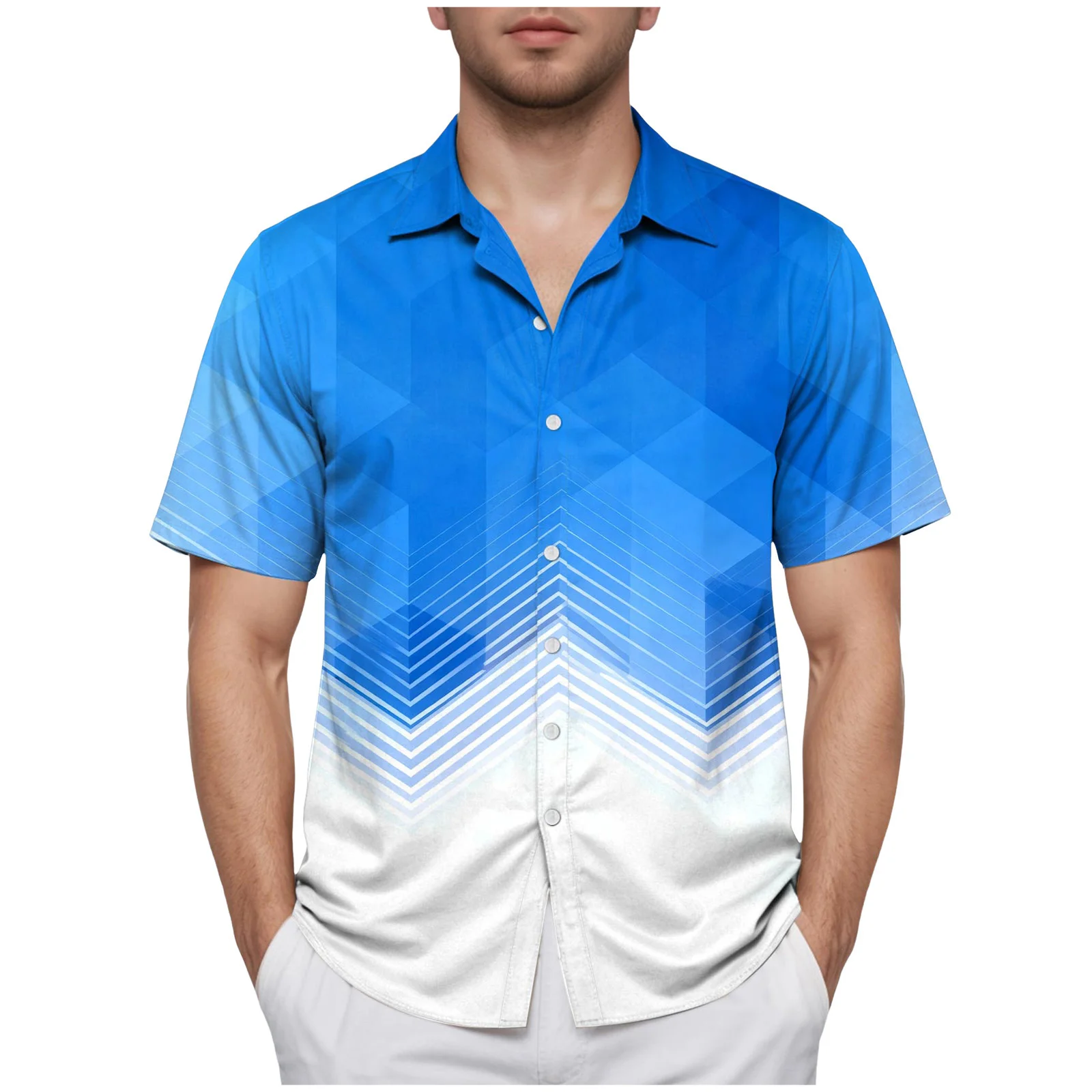 تبادل الرجال الرجال طية صدر السترة زر قميص قصير الأكمام أعلى الفن الرسم طباعة سيدة طويلة الأكمام المحملة