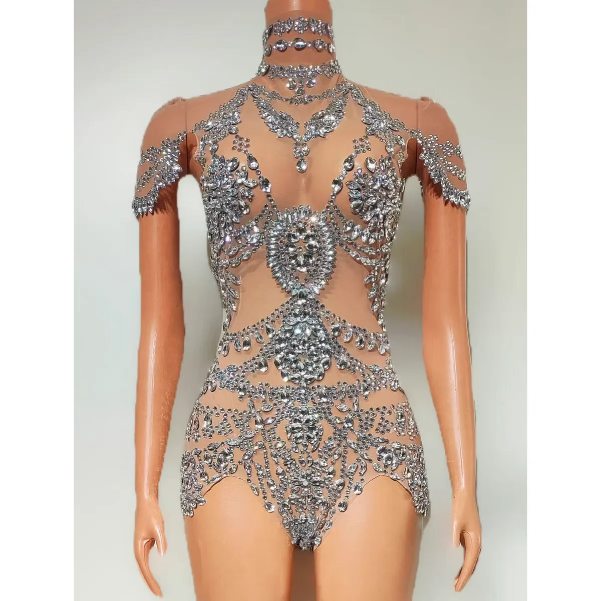 exy Perspectief Mesh Full Diamond jumpsuit Nachtclub DJ Bar Zangeres Toonaangevende Dans Team Prestaties Jurk Feest Thema Show