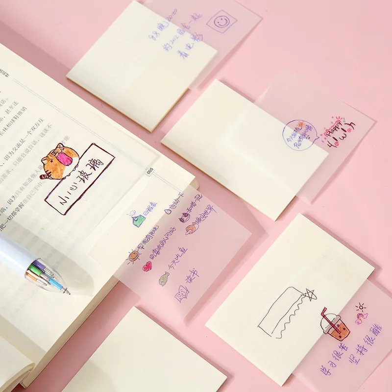 50sheets Transparent Sticky Note Waterproof Memo Pad Message Annotation Paper Clear Notepad Stationery Office School Supplies