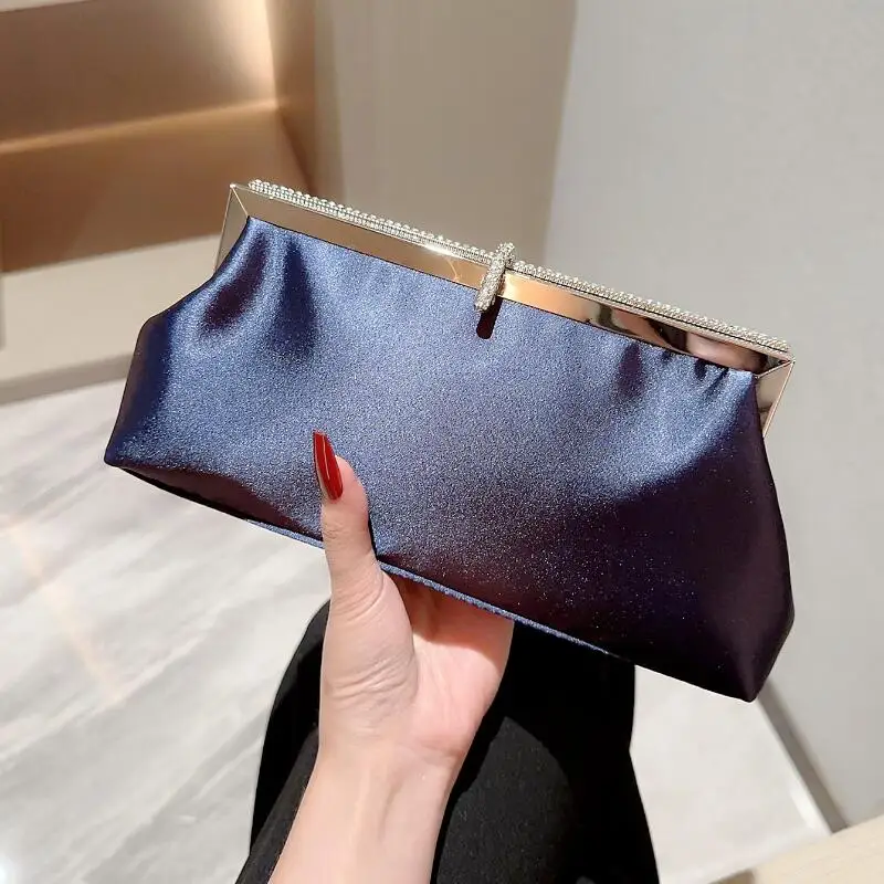 New Satin Evening Bags for Wedding Party Elegant Women Hook Lock Banquet Clutch Fashion Chain Sling Shoulder Bags Luxury Handbag