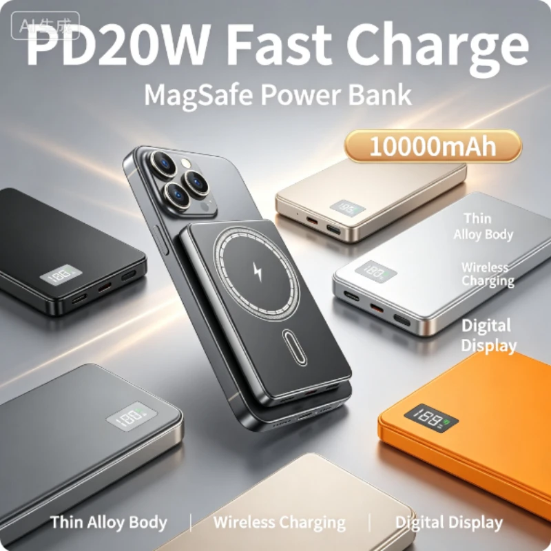 10000mAh CCC Ultra Thin 3-1 Magnetic Power Bank Fast Charging with Built-in Cable for IWatch IPhone Samsung