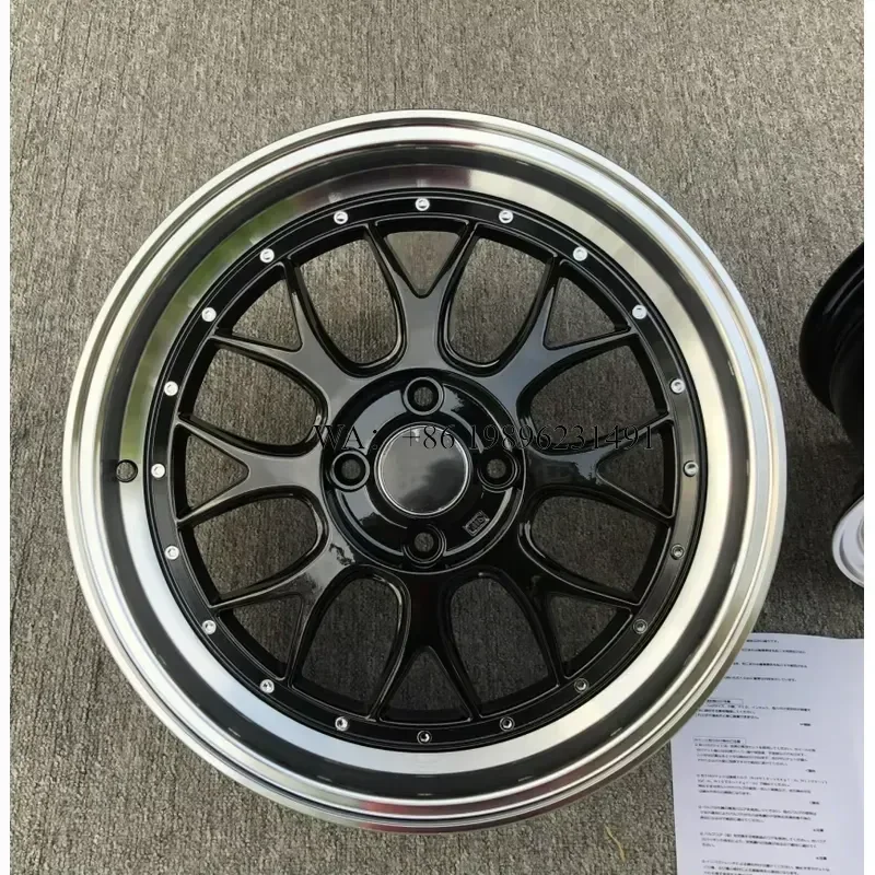 customizedWmwmnu for Passenger Car Alloy Wheel Rim 17X5.5 Inch 4x100 Black Machined Lip with Chrome Rivets