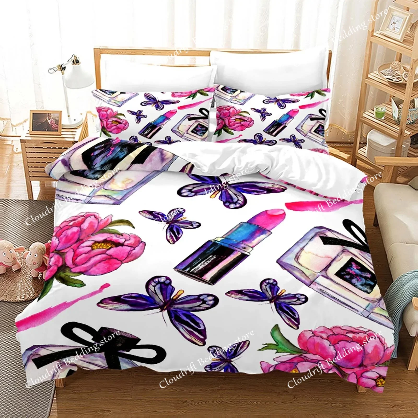 Nordic Cosmetic Fashion Girl Perfume Bedding Set Luxury Duvet Cover 200x200 Pink Bed Linen Bedclothes NO Sheet Duvet Cover Bed
