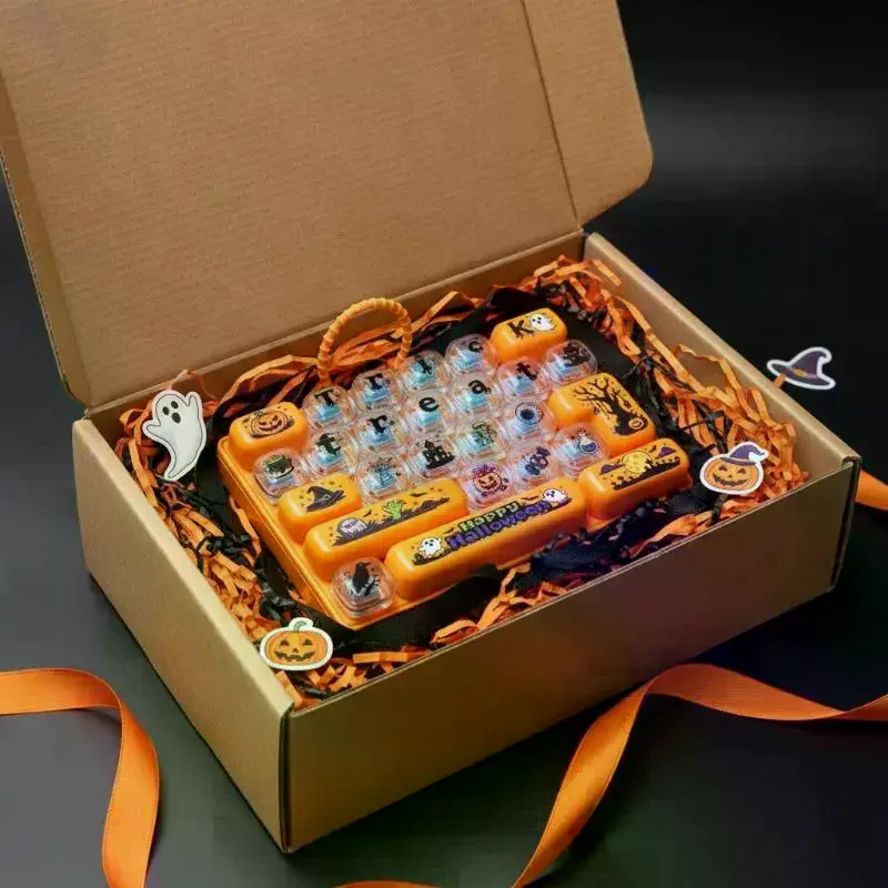 Cute Halloween Themed Patterns 26 Key Keyboard Decompression Button Toy Children's Bag Hanging Ornament Stress-relief Toys