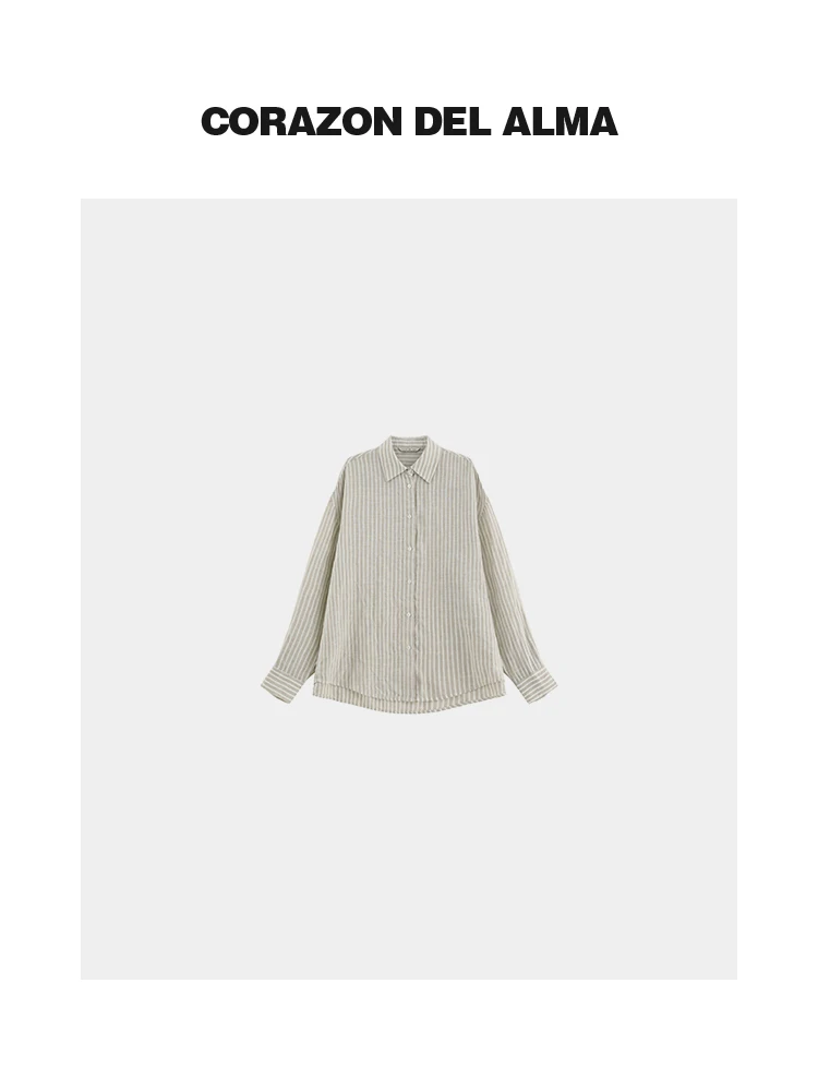 

Classic Vertical Stripes Retro ape irt Ultra Fine 00 Linen Soft Drape Loose Feel Color Woven Corazon Del Alma Women's irt