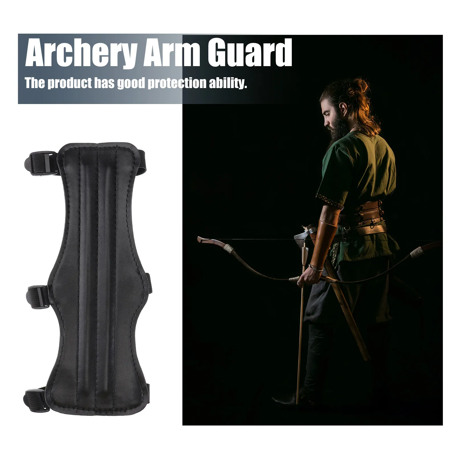 

Arm Guard PU Triple Adjustable Strap Right Left Hand Compatible Protective Gear for Recurve Compound Hunting