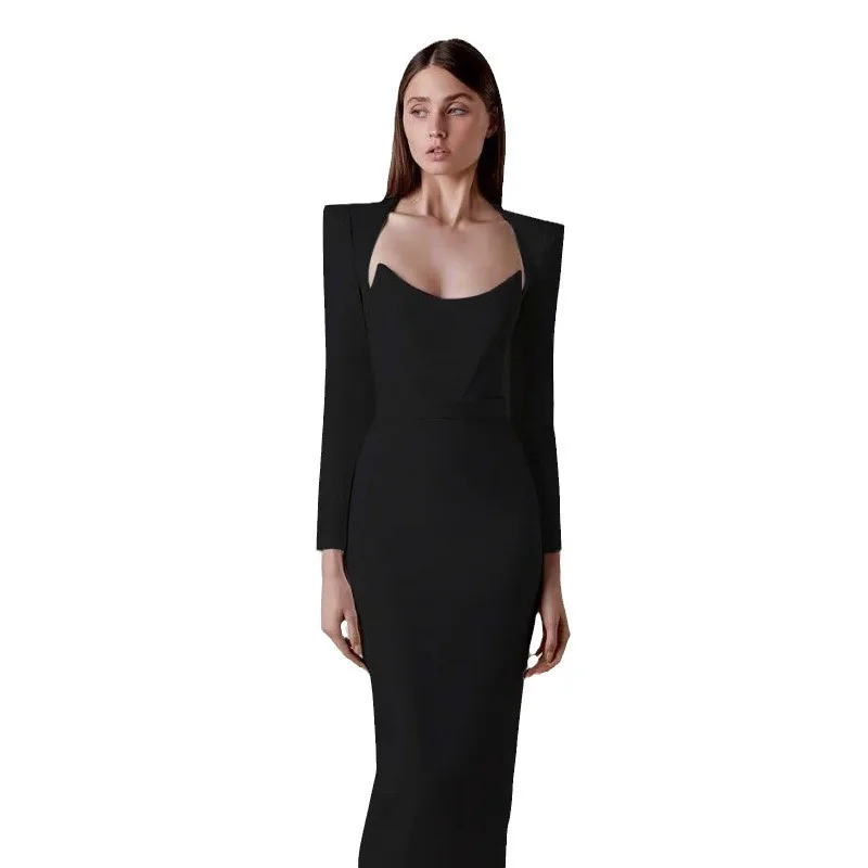 Europejska i amerykańska moda damska jesień-zima, elegancka sukienka bodycon, sweter, długa sukienka zimowa damska.