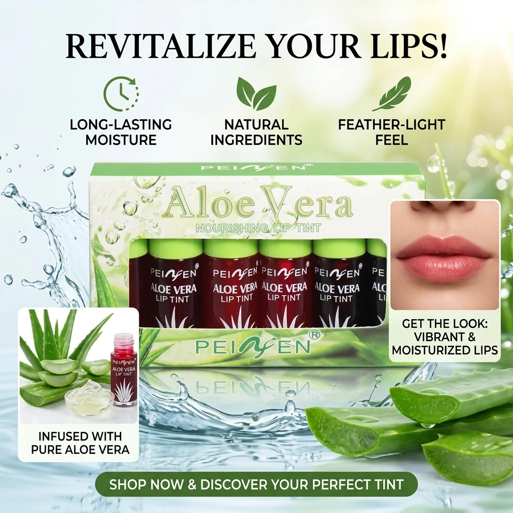 6 Color Lip Tint Stain Set Plumping Liquid Lipstick Aloe Vera Watery Lip Stain Lip Gloss Multi-use Moisturizing Lip & Cheek Tint
