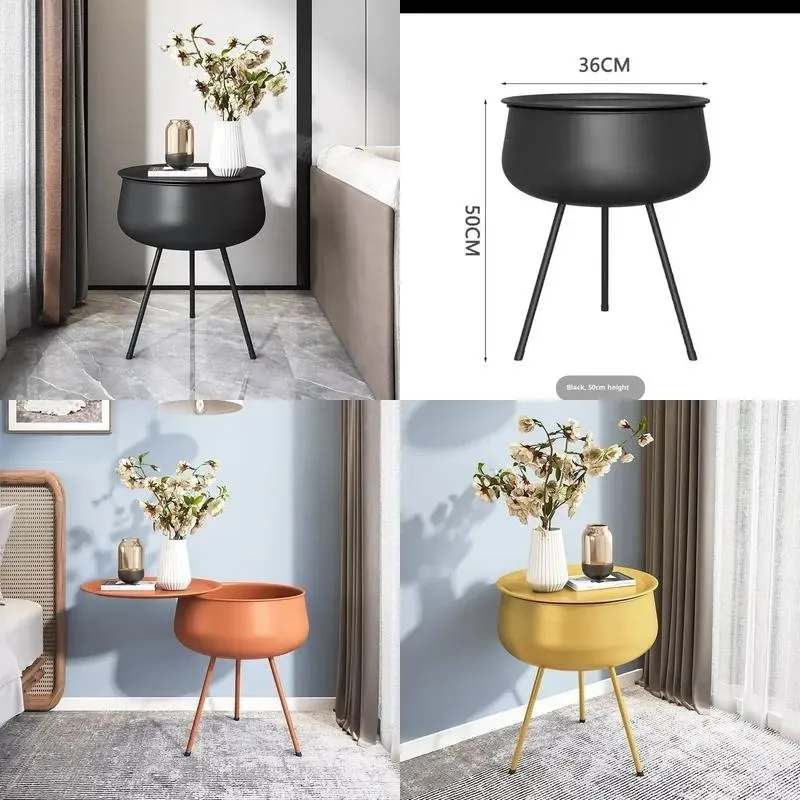 Nordic Light Luxury Bedside Table Small Wrought Iron Gold Veneer Rustic Design with Storage Space and 1 Drawer for Home Use