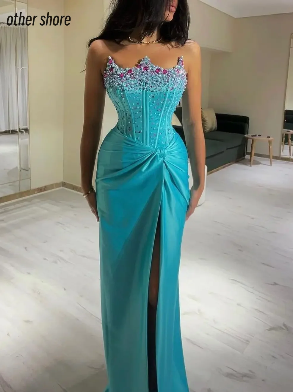 Other Shore Elegant Vintage Sweet Sexy Mermaid Crystal Beading Pearls Customize Formal Occasion Prom Dress Evening Party Gowns