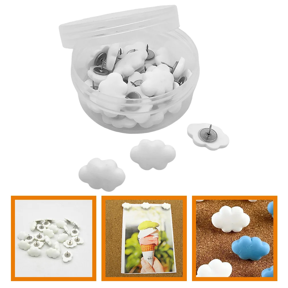 

30 Pcs Cork Board Thumbtacks Creative Cute Cream White Clouds Resin DIY Handmade Push Pins 30pcs Office Corkboard