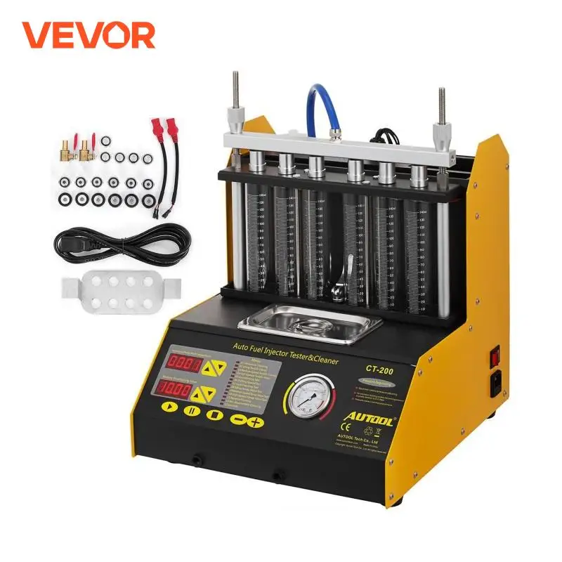 VEVOR CT200 Fuel Injector Cleaner Tester Cleaning Machine 4/6 Cylinder Ultrasonic Wave Injector Cleaner Tools for Car Motorcycle